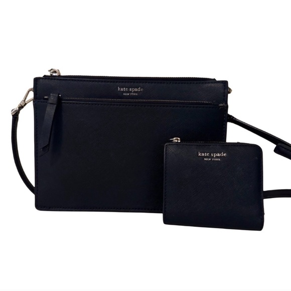 kate spade Handbags - Kate Spade black leather crossbody bag and matching zip coin wallet.